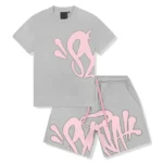 Syna World T-Shirt & Shorts Logo Set – Grey / Pink