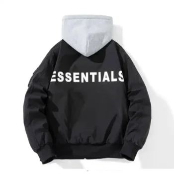 Essentials Bomber Black Hoodie Jackets